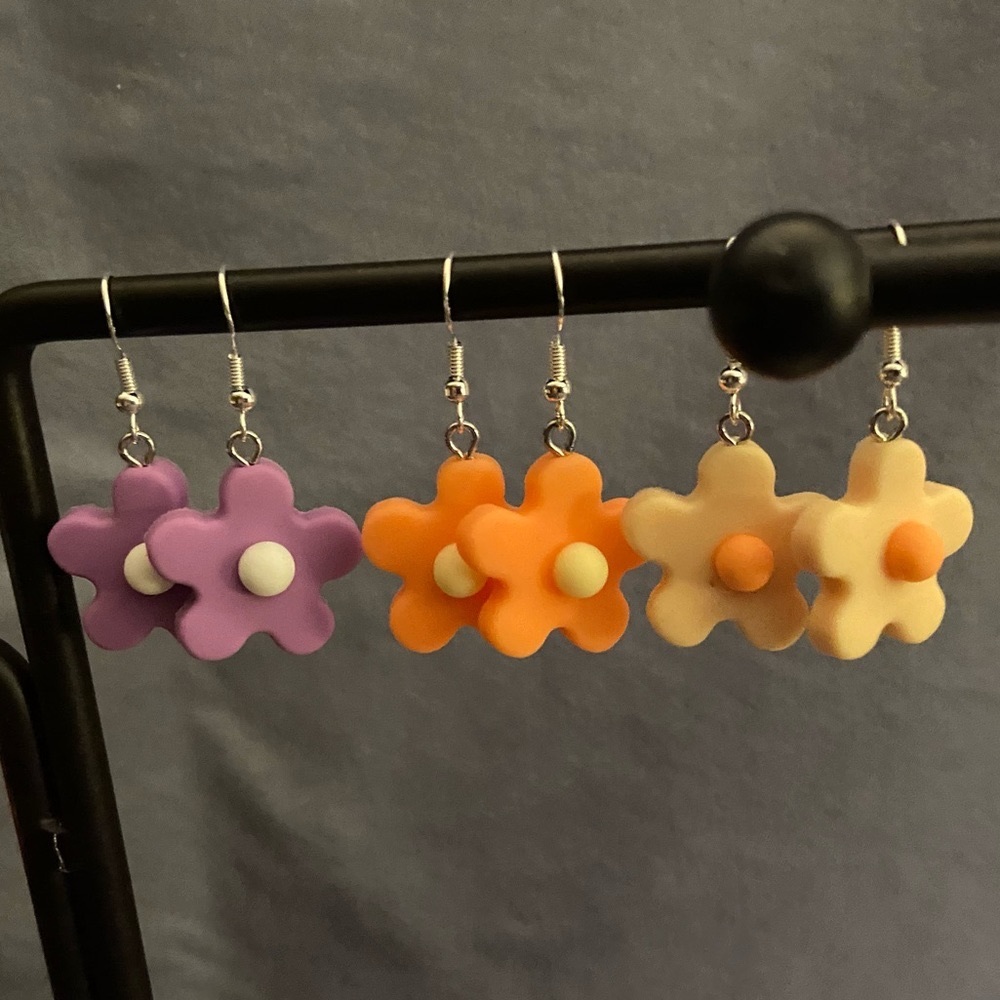 Soft yellow rubber flower earrings. Cute. Christian based artist, handmade.